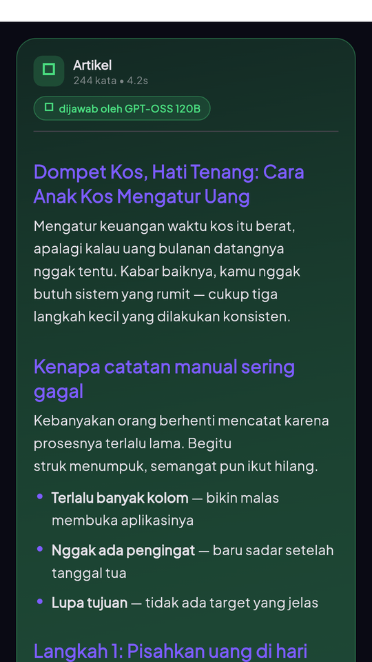 Contoh artikel yang dihasilkan