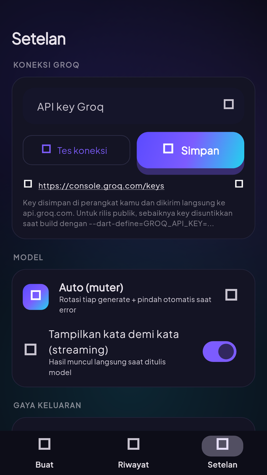 Setelan dan API key